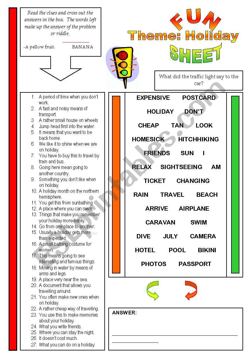 Fun Sheet Theme: Holiday worksheet