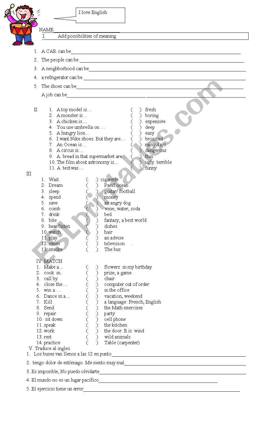 Vocabulary worksheet