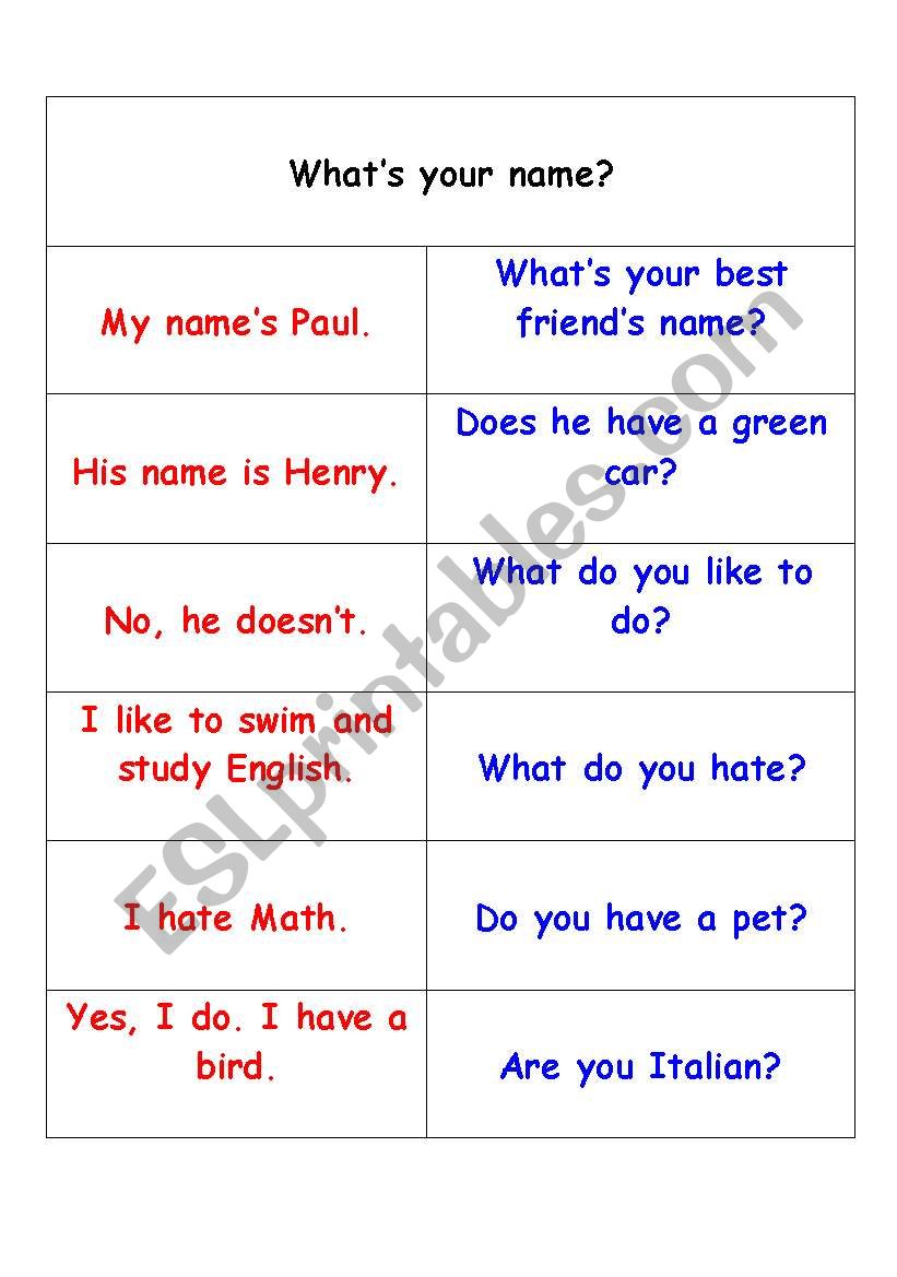 Domino worksheet