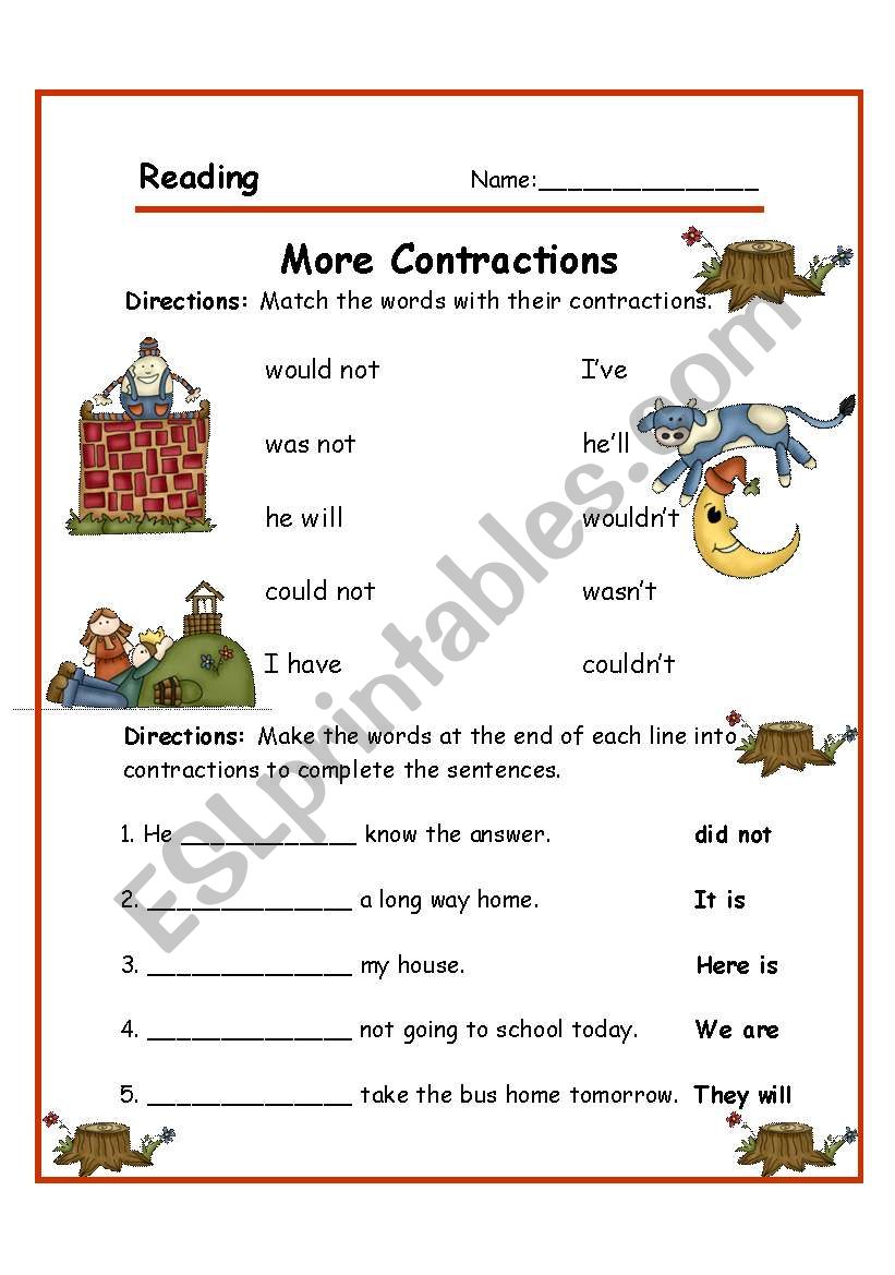 CONTRACTIONS (2/2) worksheet