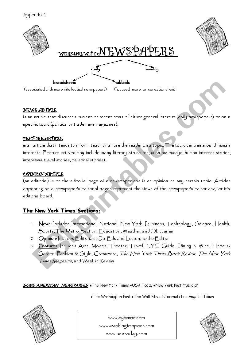 working with newspapers worksheet