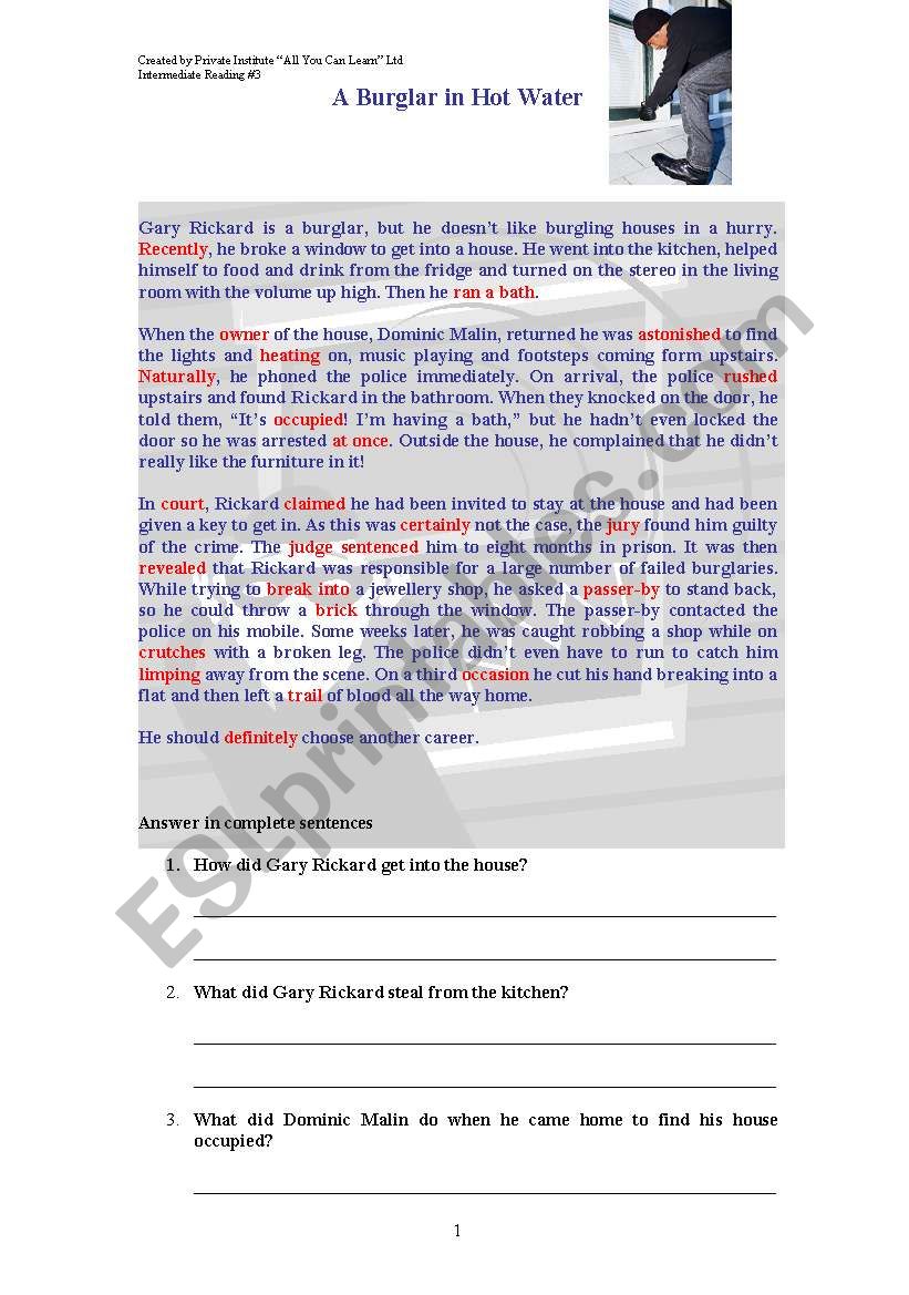 The robbery worksheet