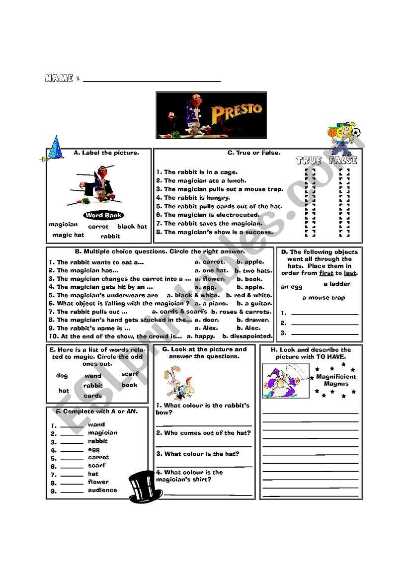 Pixar Shorts Serie-Presto worksheet