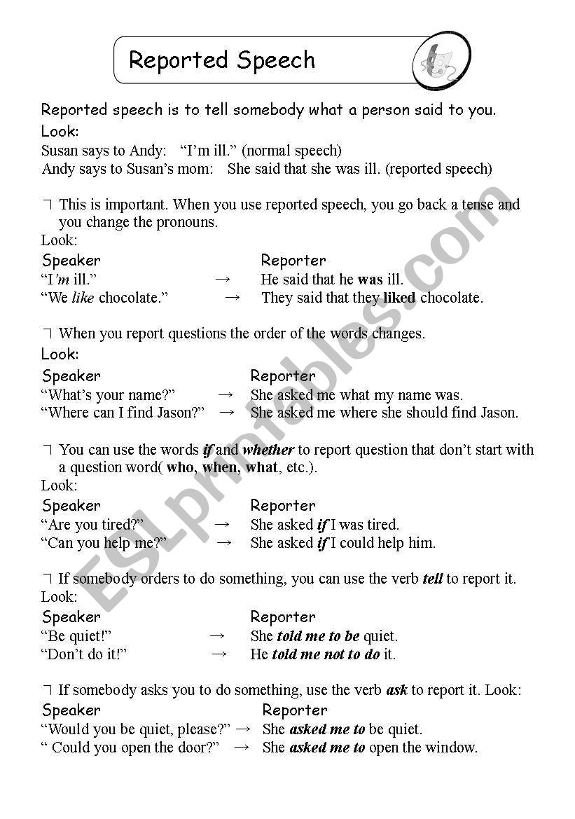 Reported speech worksheet