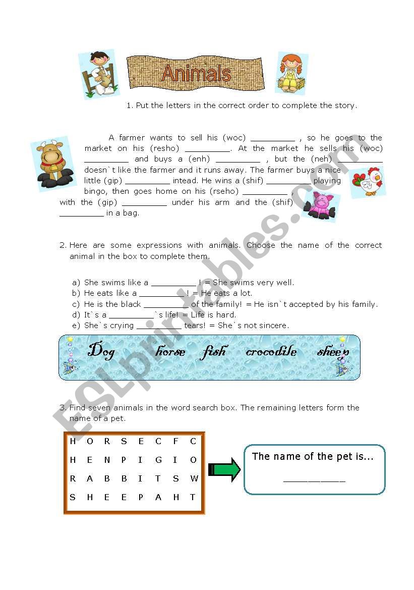 Animals worksheet