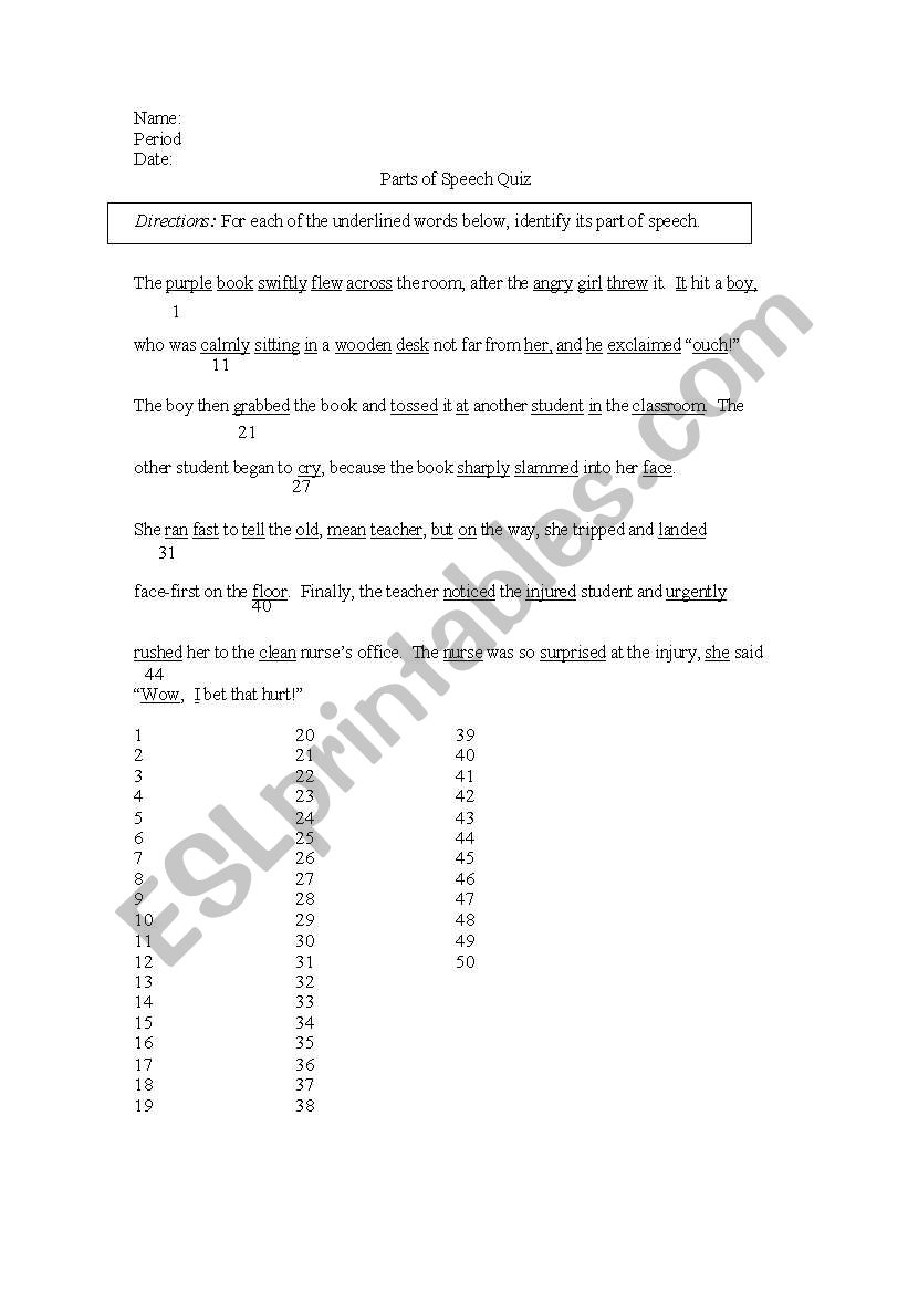 The Eight Parts of Speech Quiz