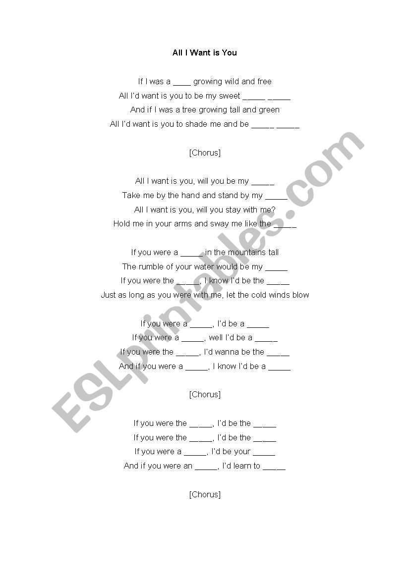 All I want is you worksheet