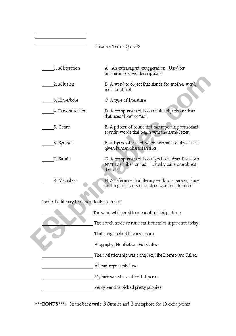 Literary Terms / Figurative Language Quiz