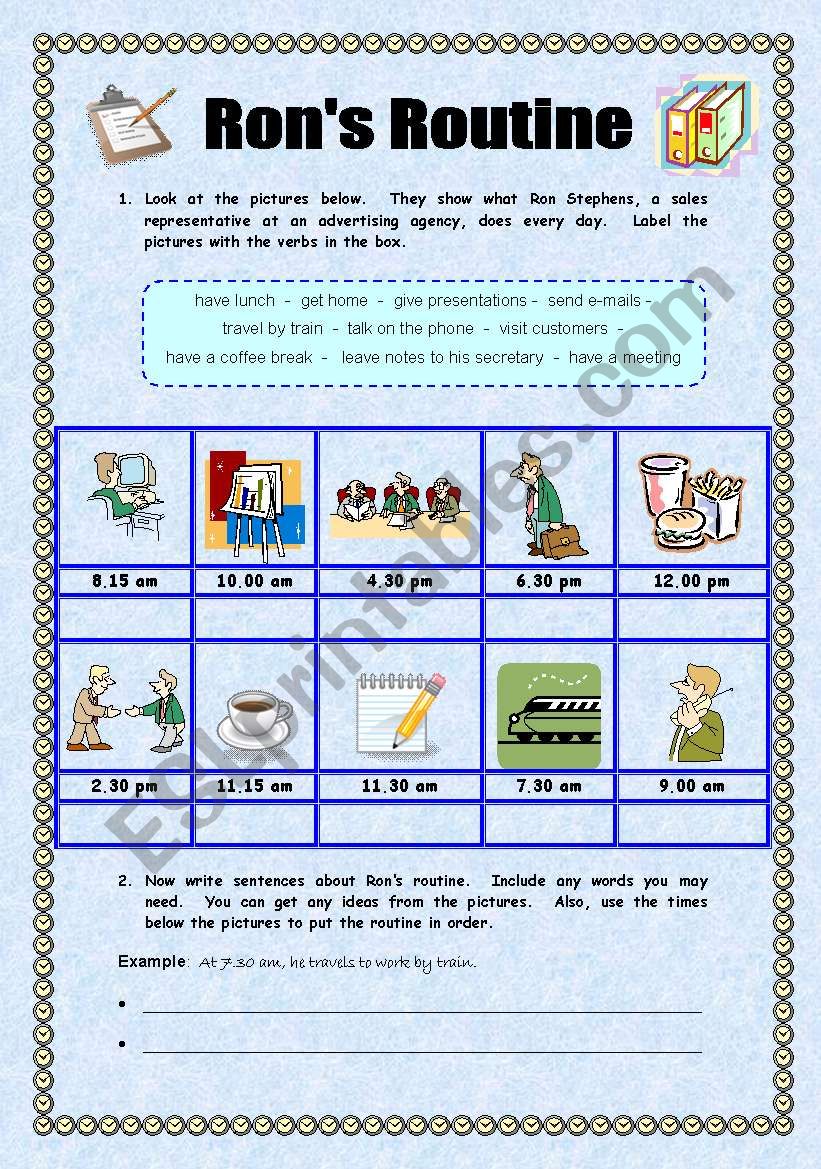 Ron´s Routine -  Simple present  - 2 pages