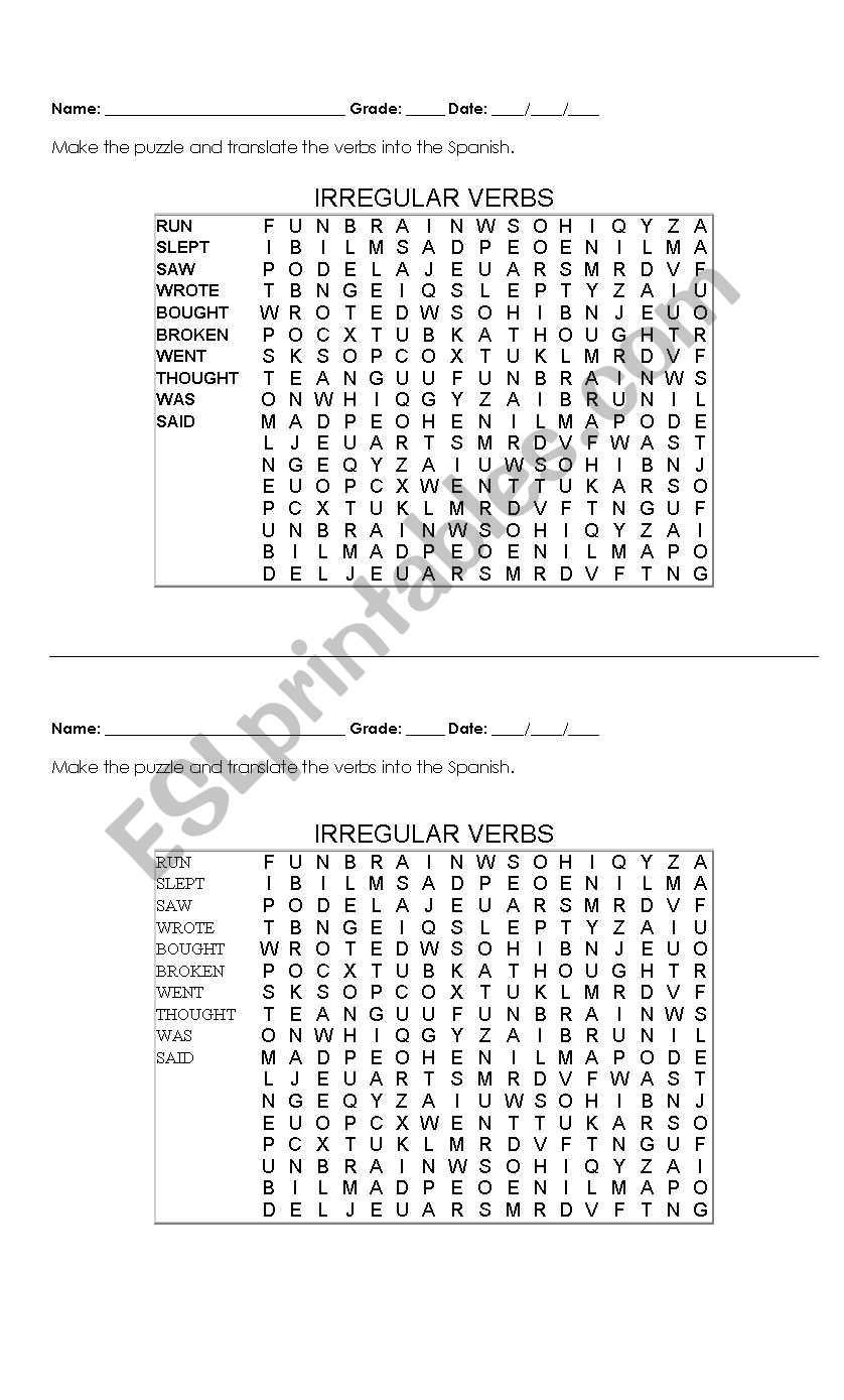 Puzzle Simple past verbs. worksheet