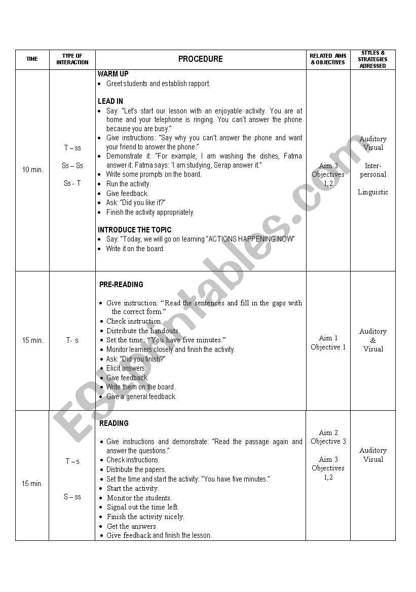 present continuous lesson plan