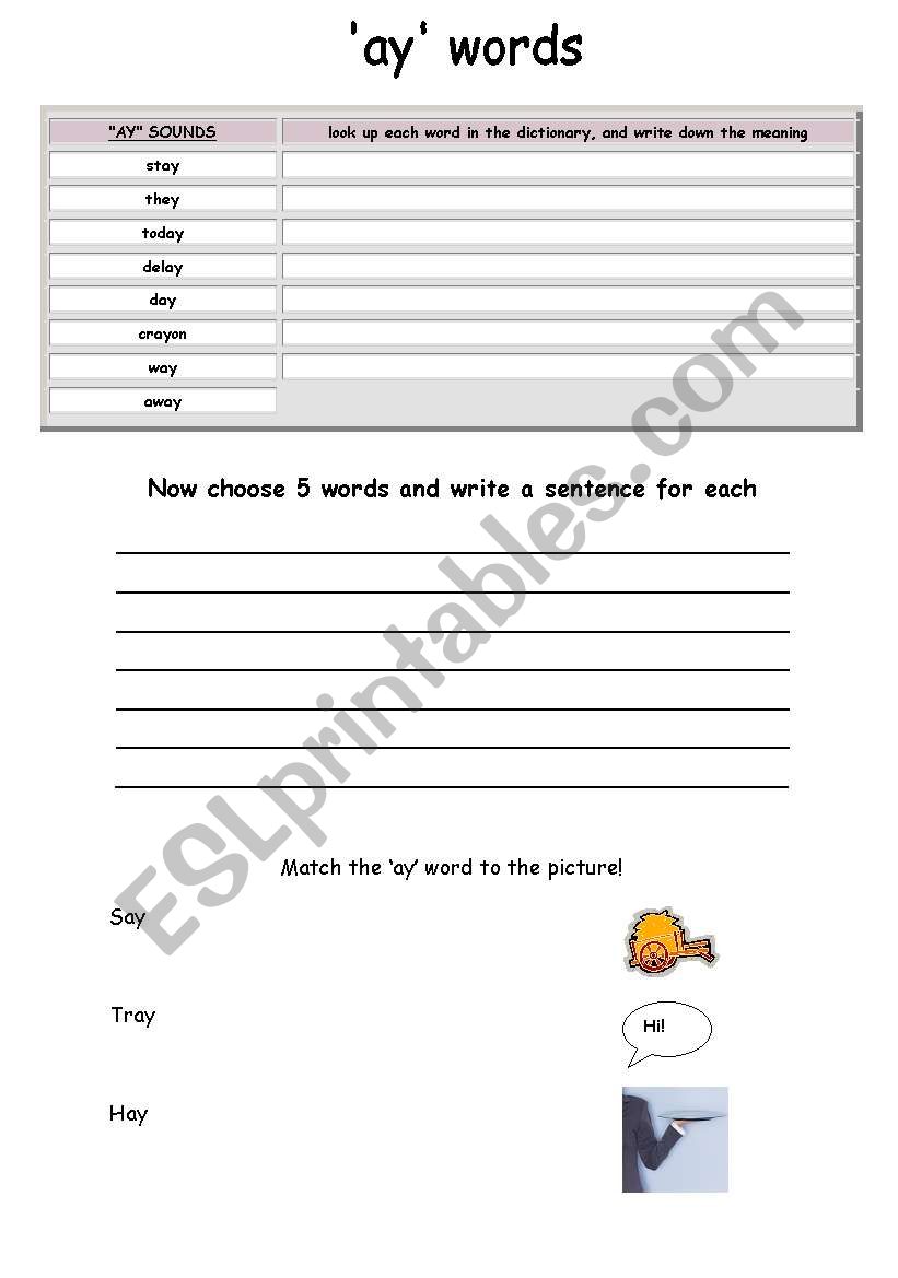 ´ay´ words worksheet