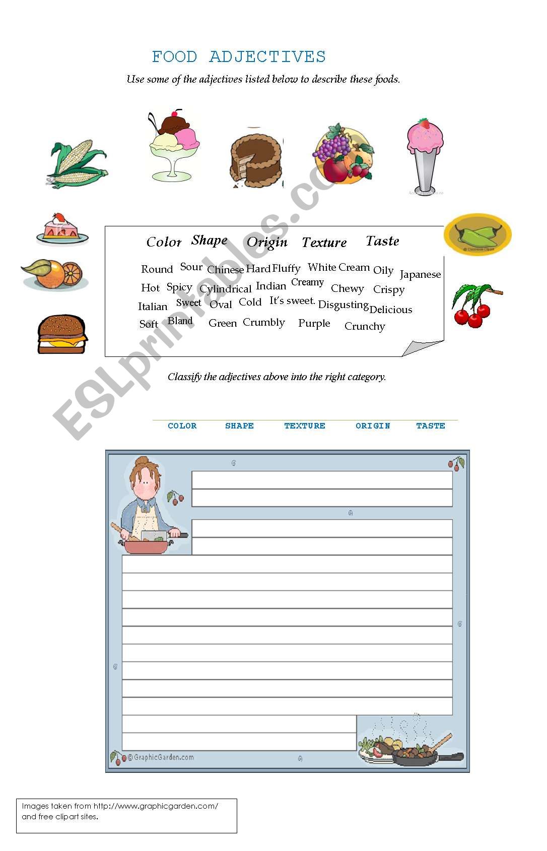 FOOD ADJECTIVES worksheet