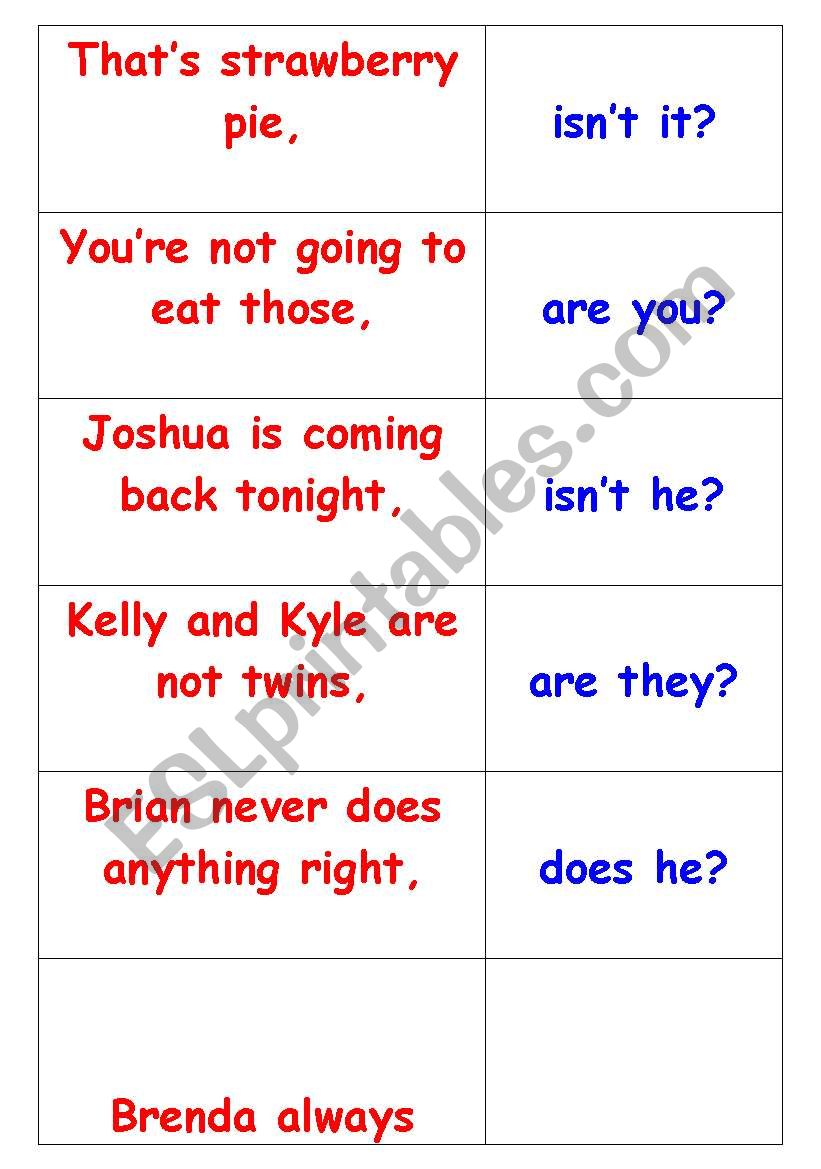 Question tag - matching game worksheet