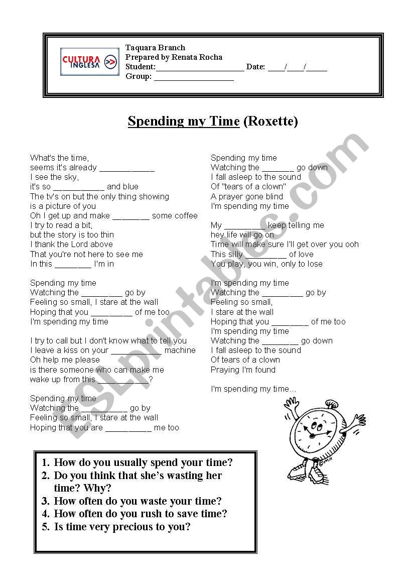 Spending my time - Roxette worksheet