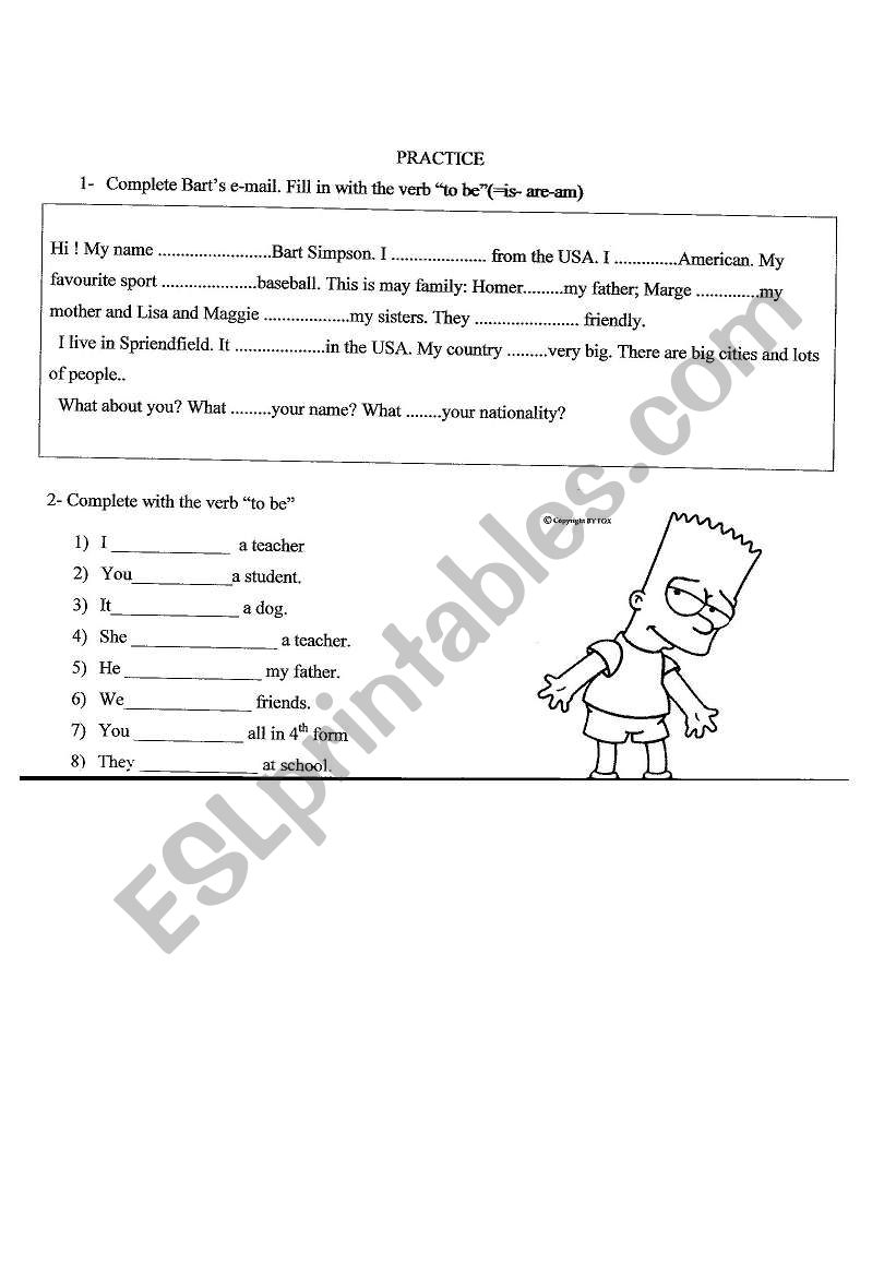 verb to be worksheet