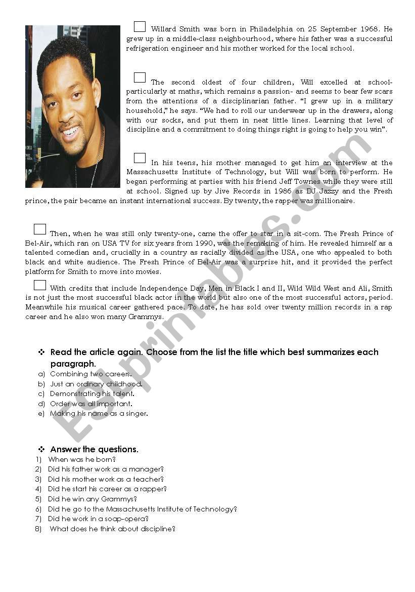 Celebrities worksheet