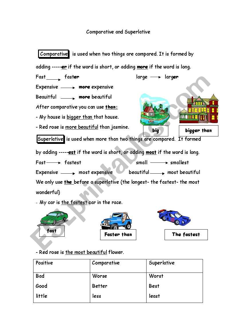 Comparative and superlative worksheet