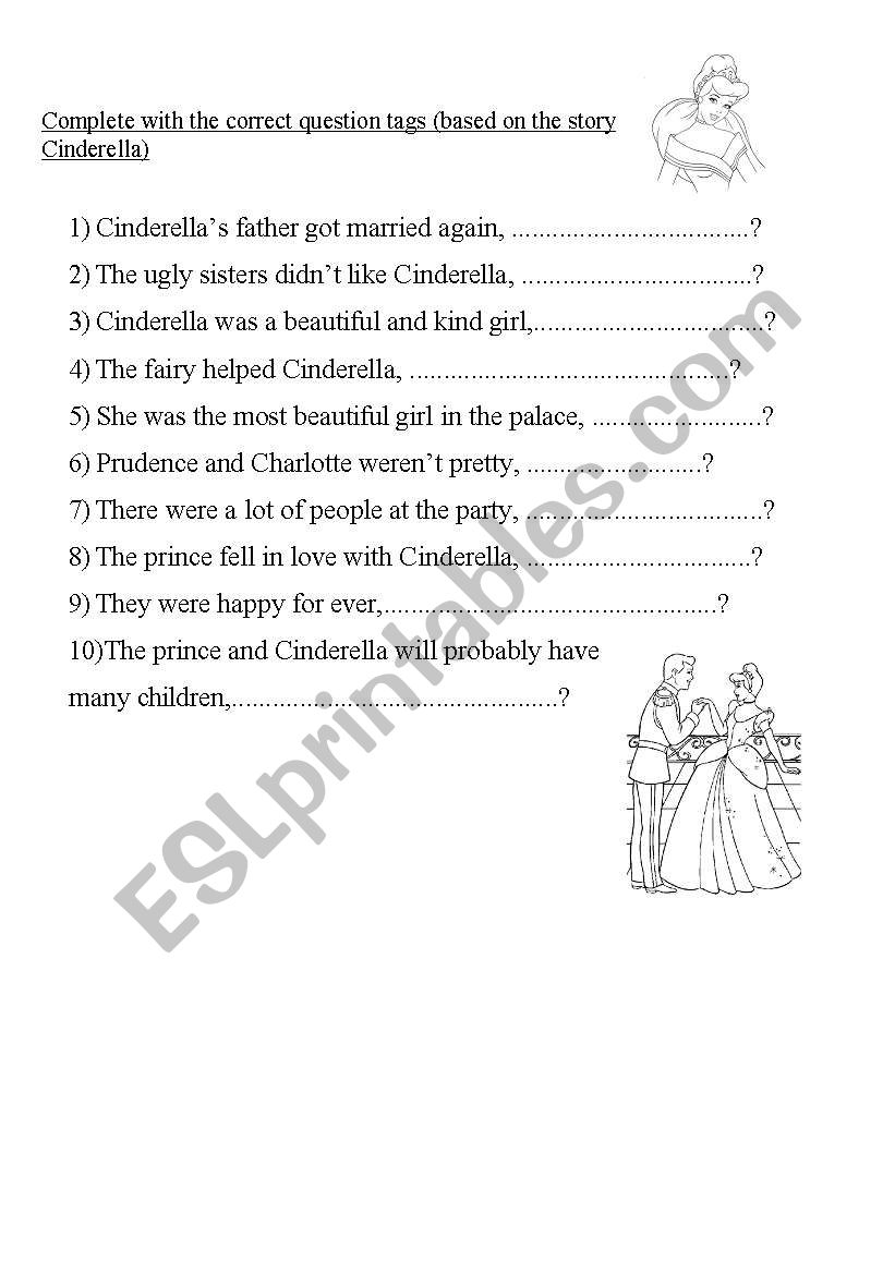Cinderellas questions tags worksheet