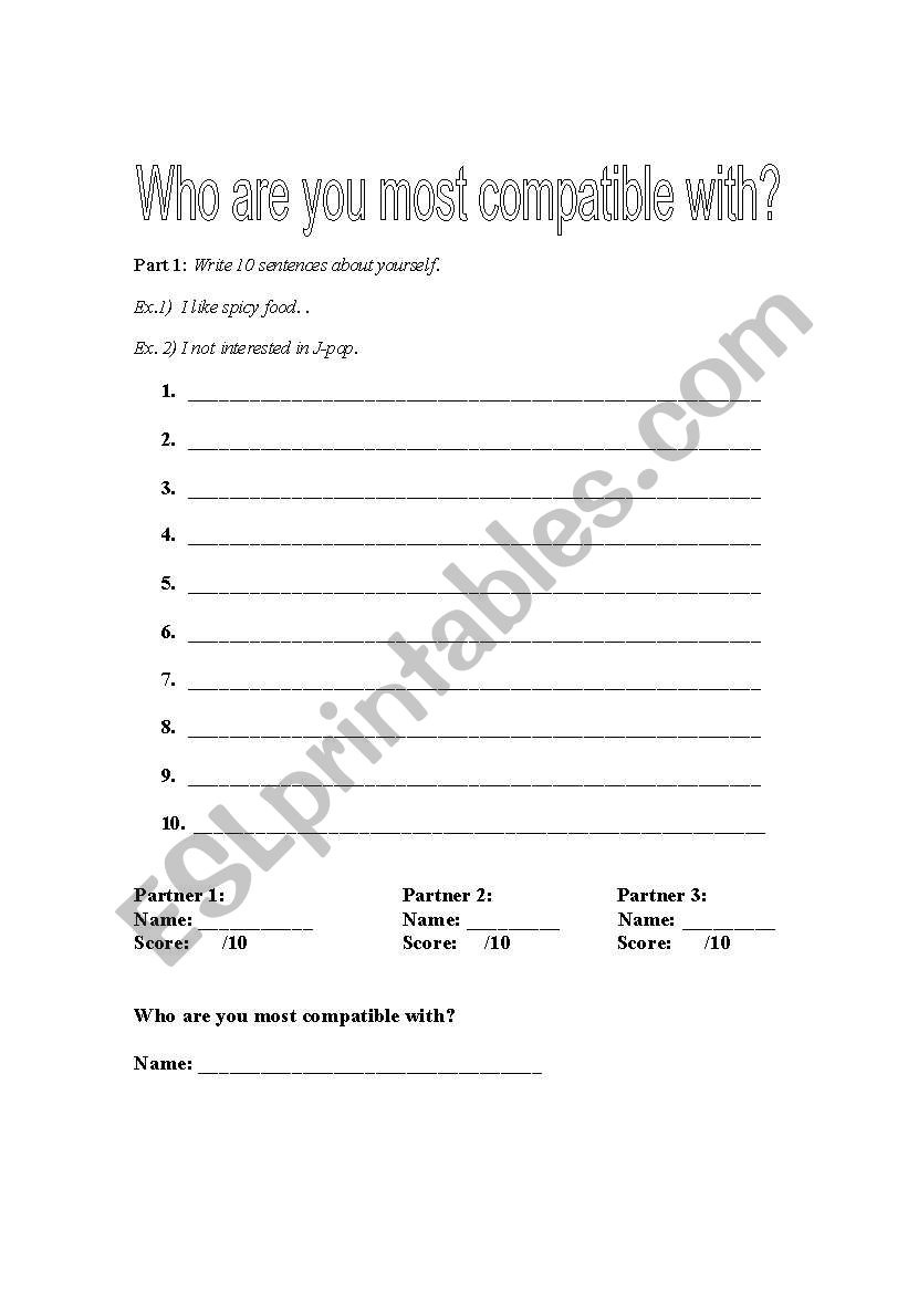 Compatibility Survey worksheet