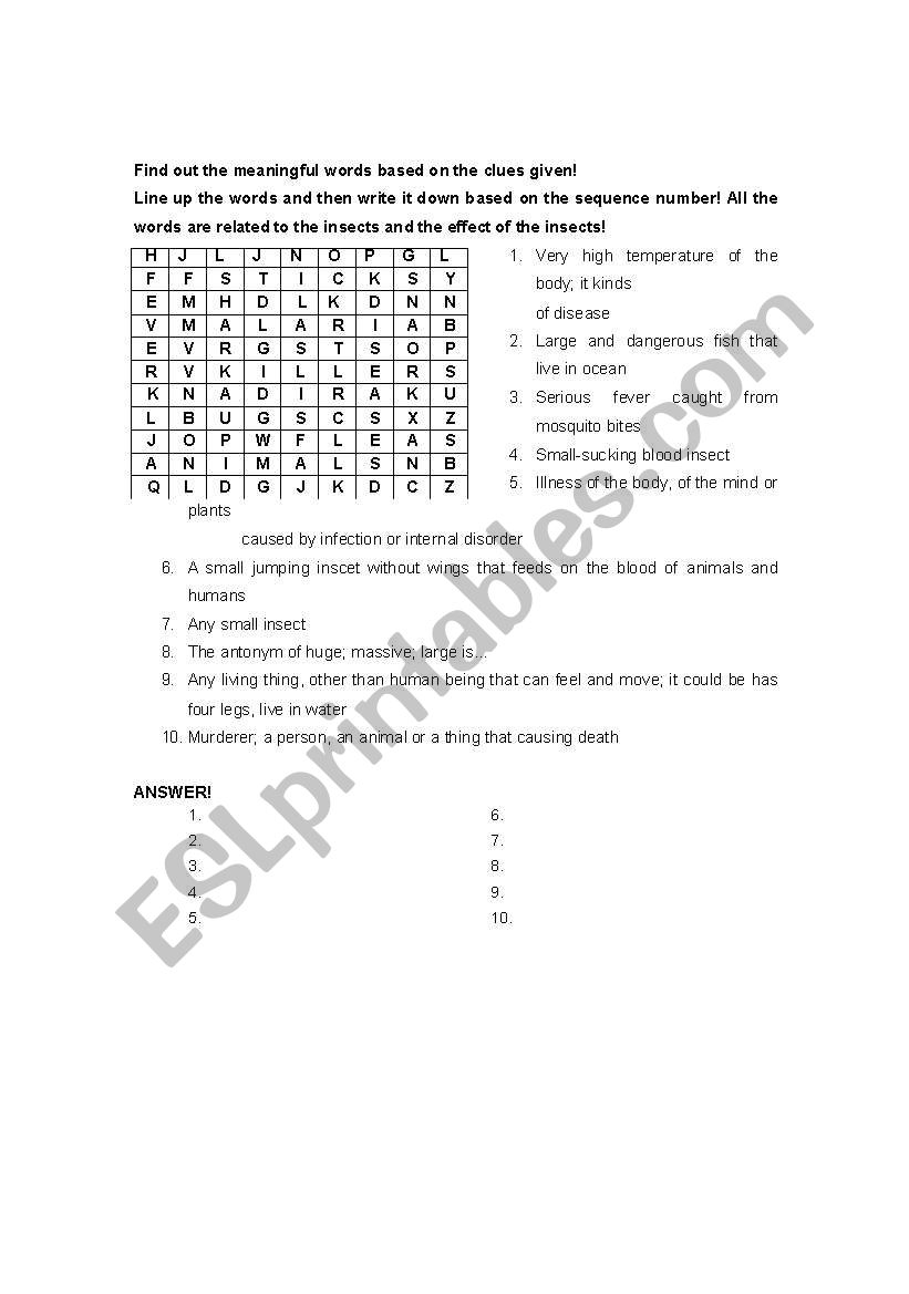 crossword worksheet