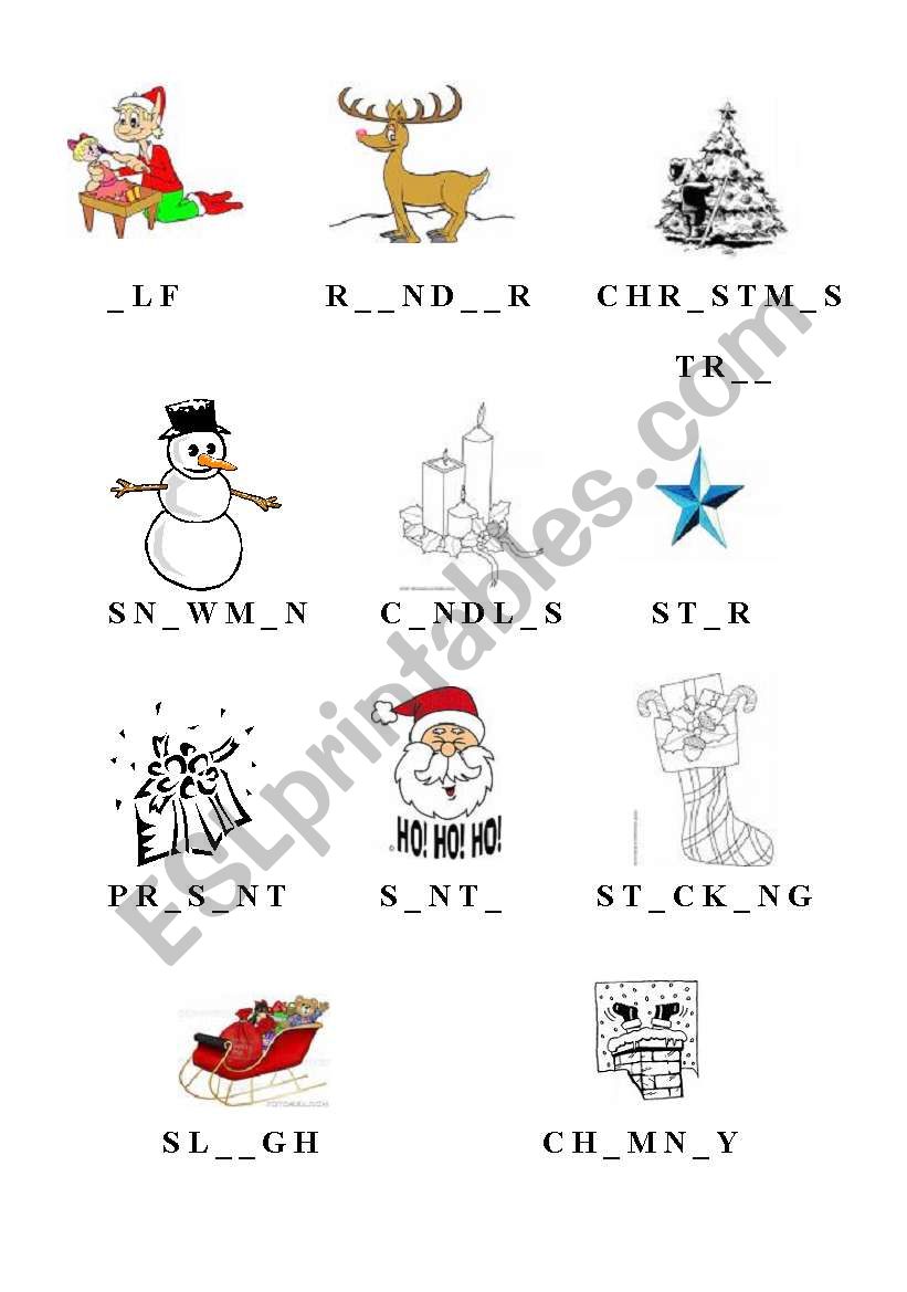 Christmas Vowel-Fill worksheet