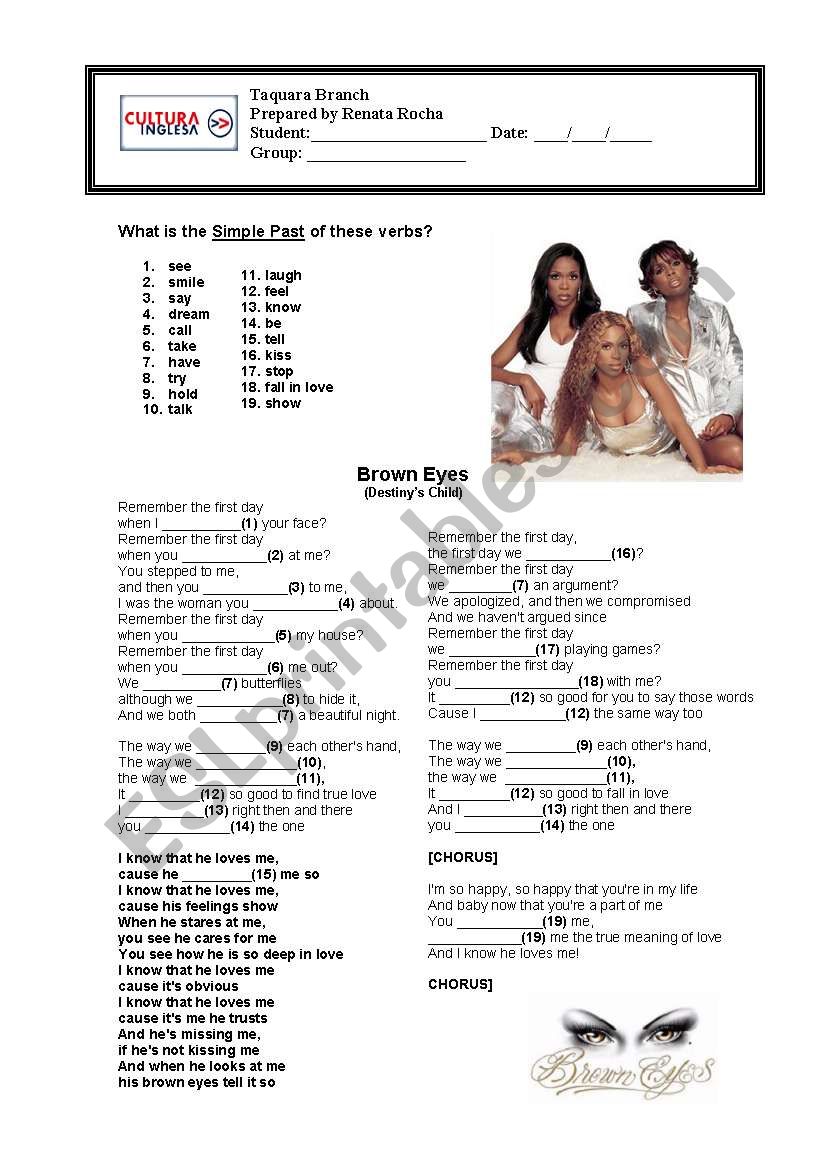 Brown Eyes - Destinys Child worksheet