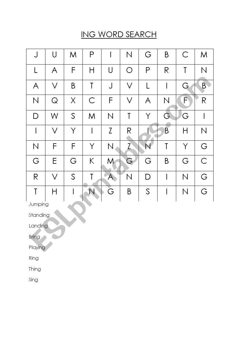 ING Words word search worksheet