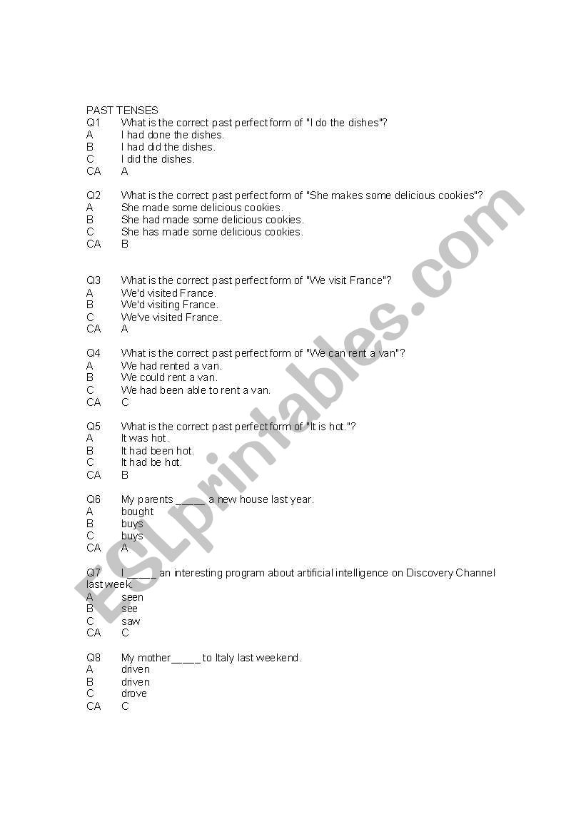 PAST TENSES worksheet