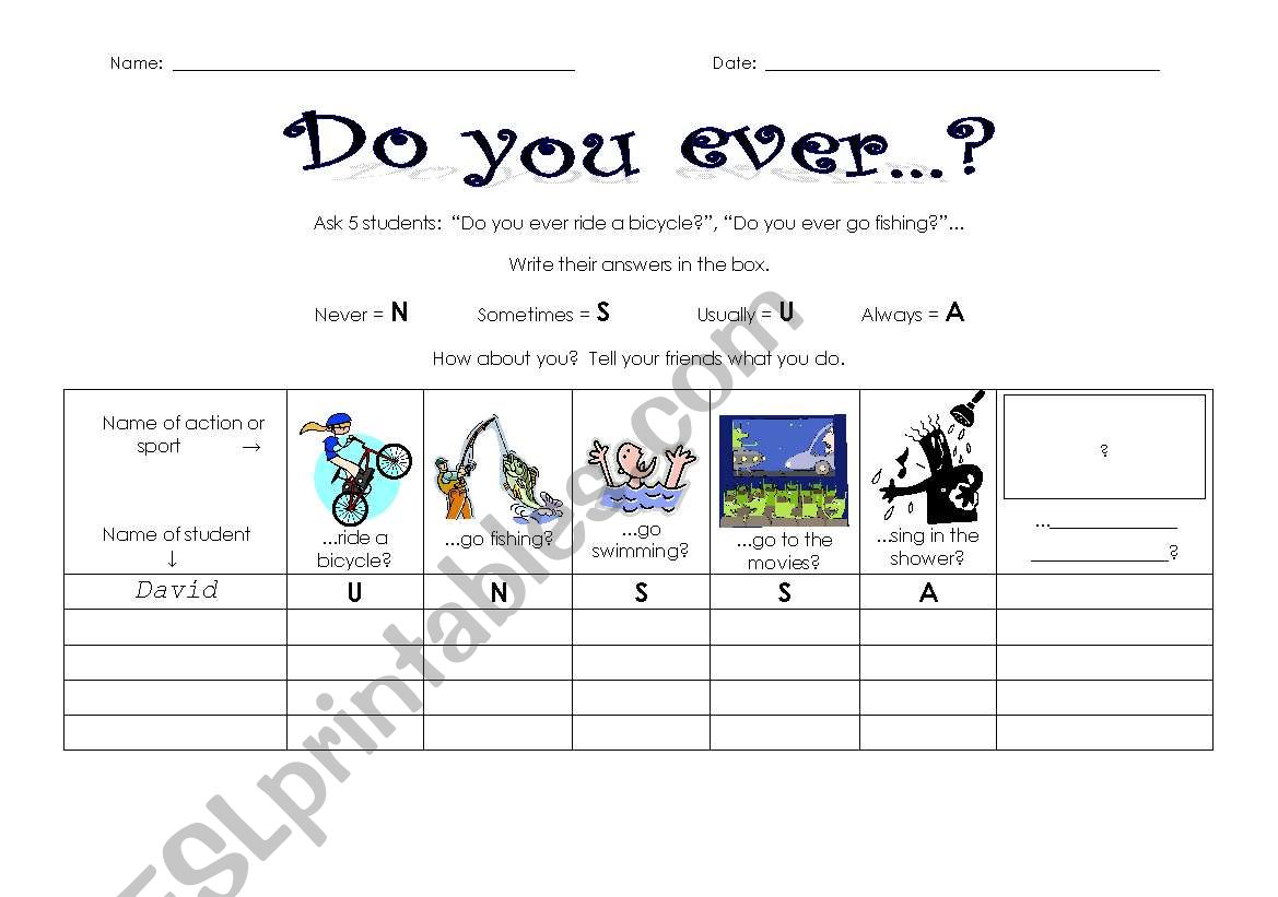 Do you ever? - actions, frequency adverbs