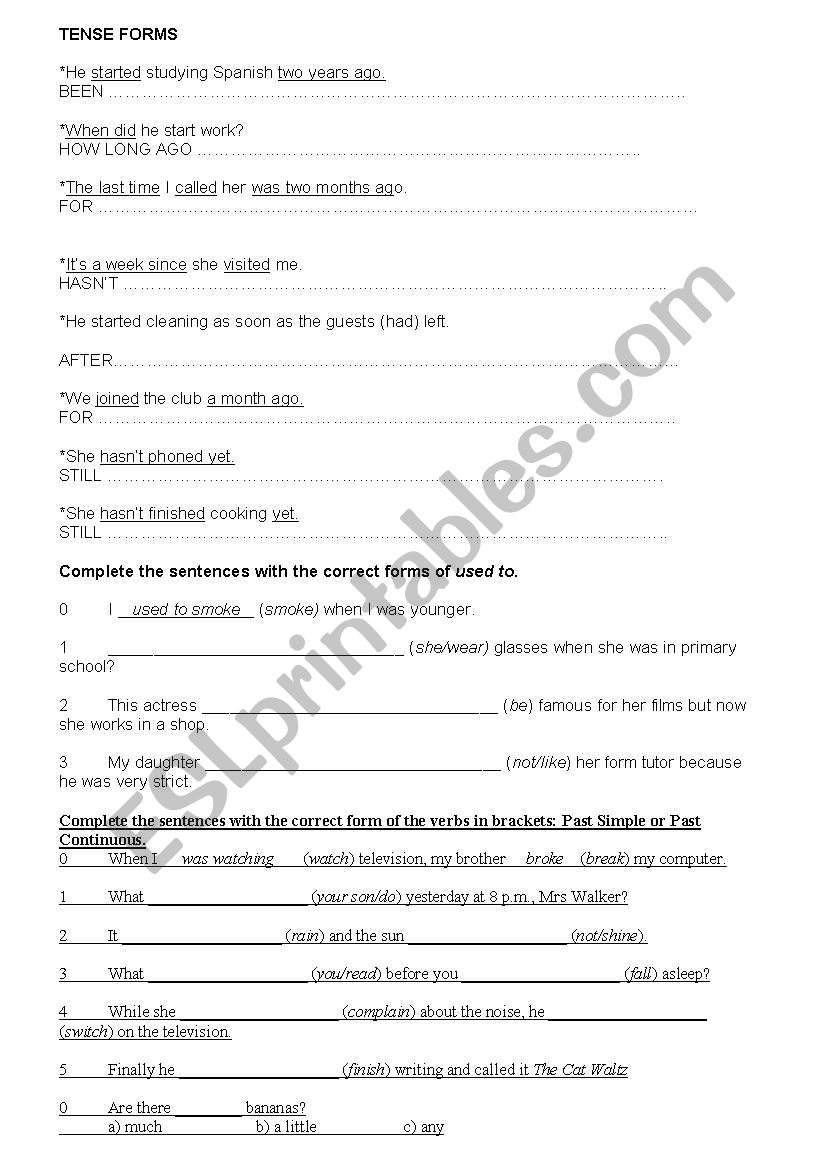 tenses worksheet