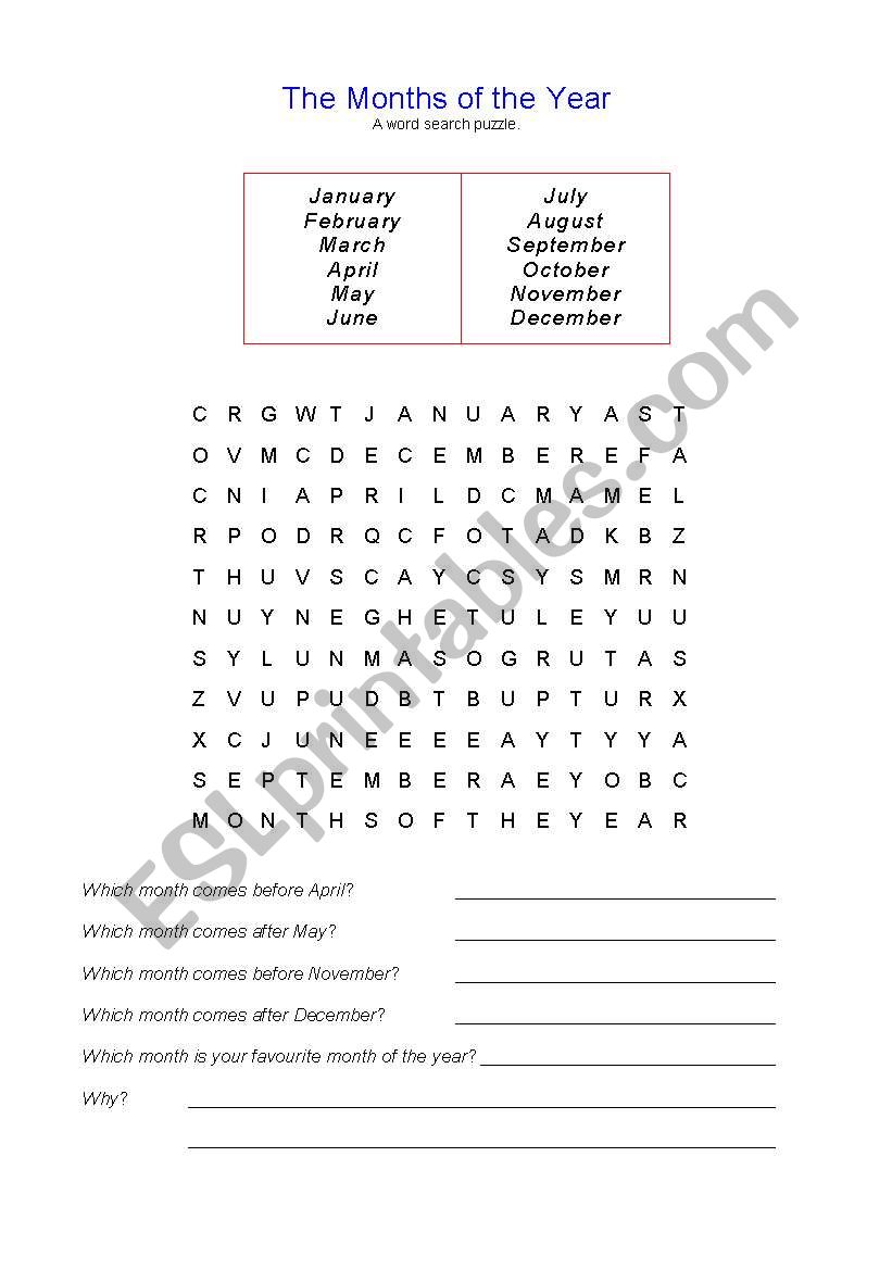 The Months of the Year worksheet