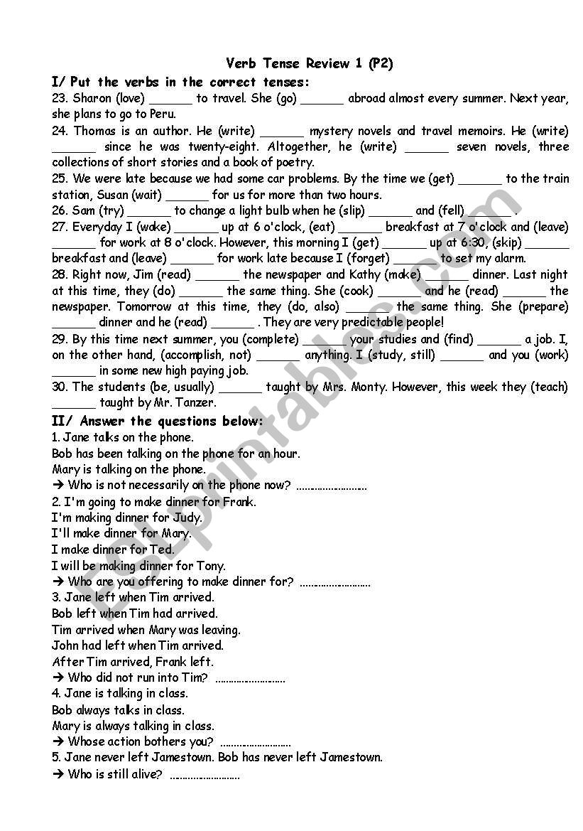 Verb Tense Review 02 worksheet