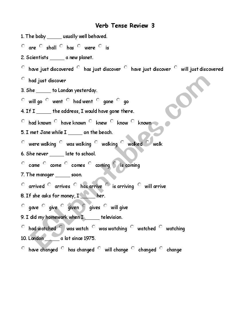 Verb Tense Review 03 worksheet