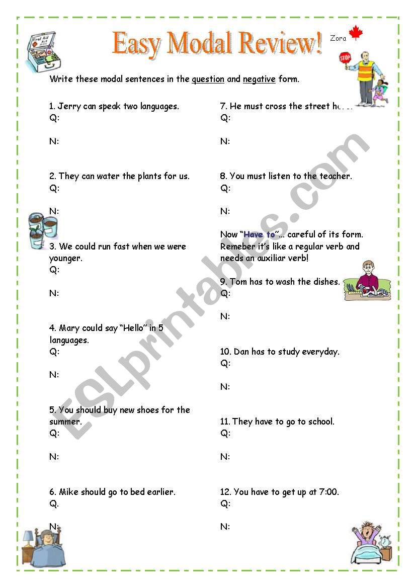 Easy Modal Verb Review worksheet