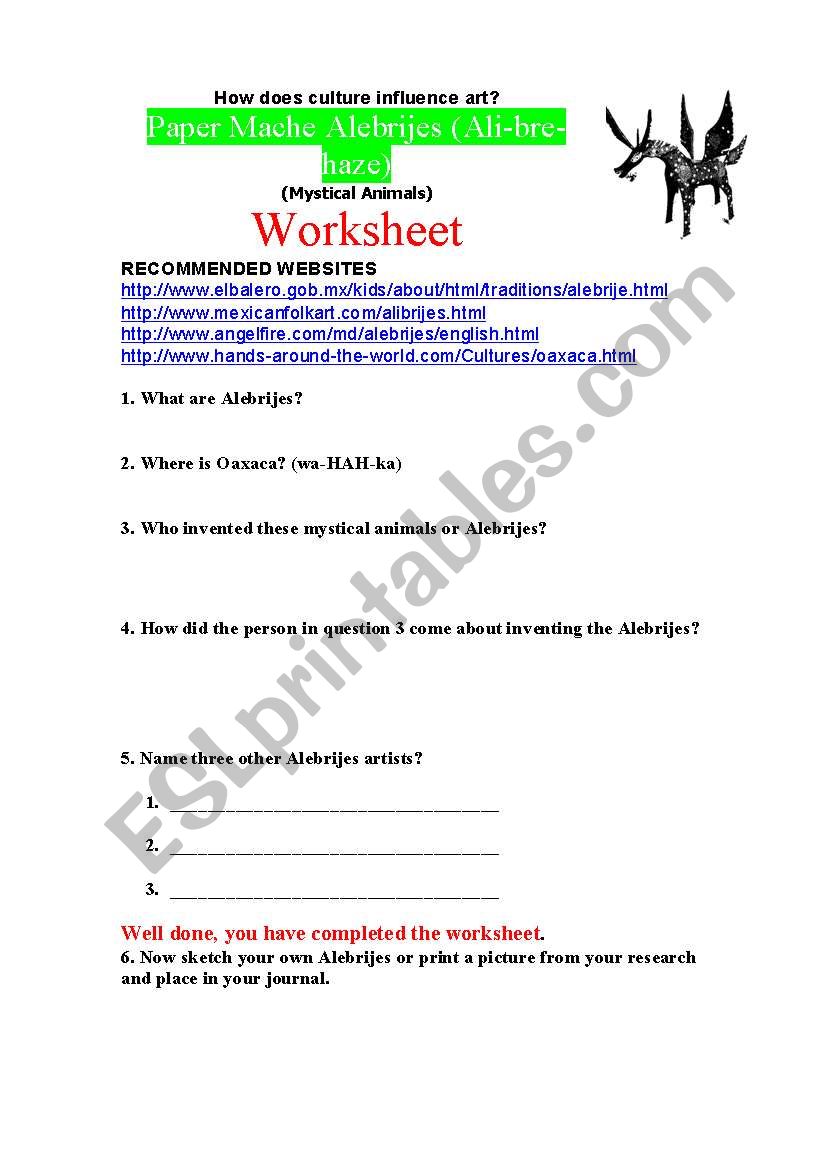 Alebrijes worksheet