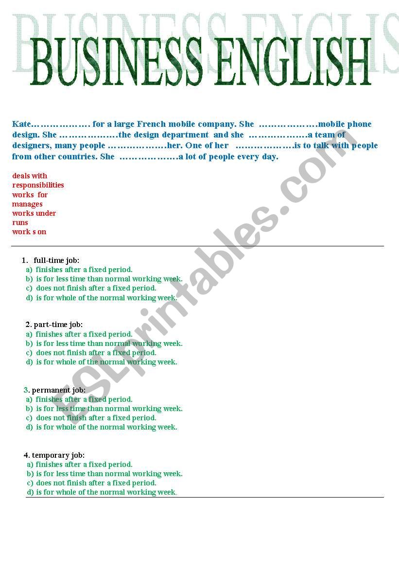 Business English+ KEY worksheet