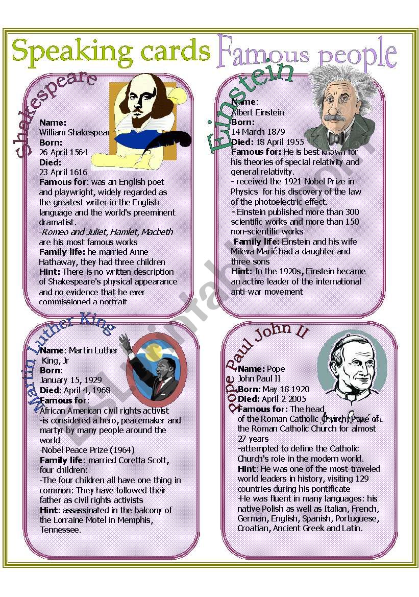 Speaking cards - Famous people