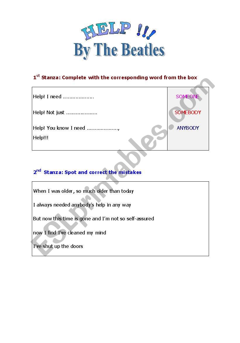 Help by the Beatles  worksheet