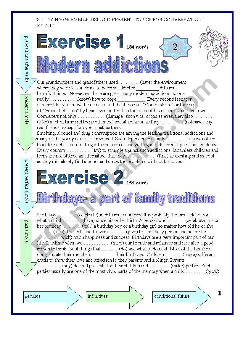 5 pages Teaching Tenses using Topics for conversation KEY included