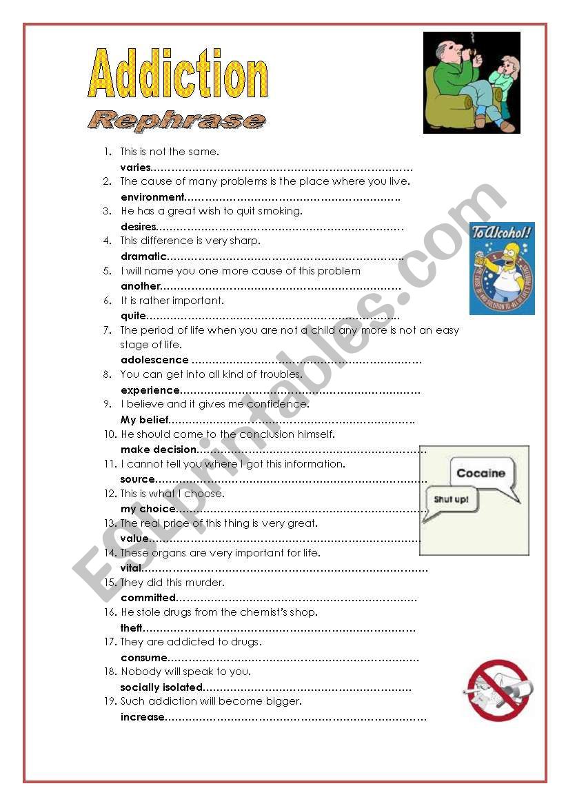*REPHRASING* 43 sentences to teach ss vocabulary connected with 