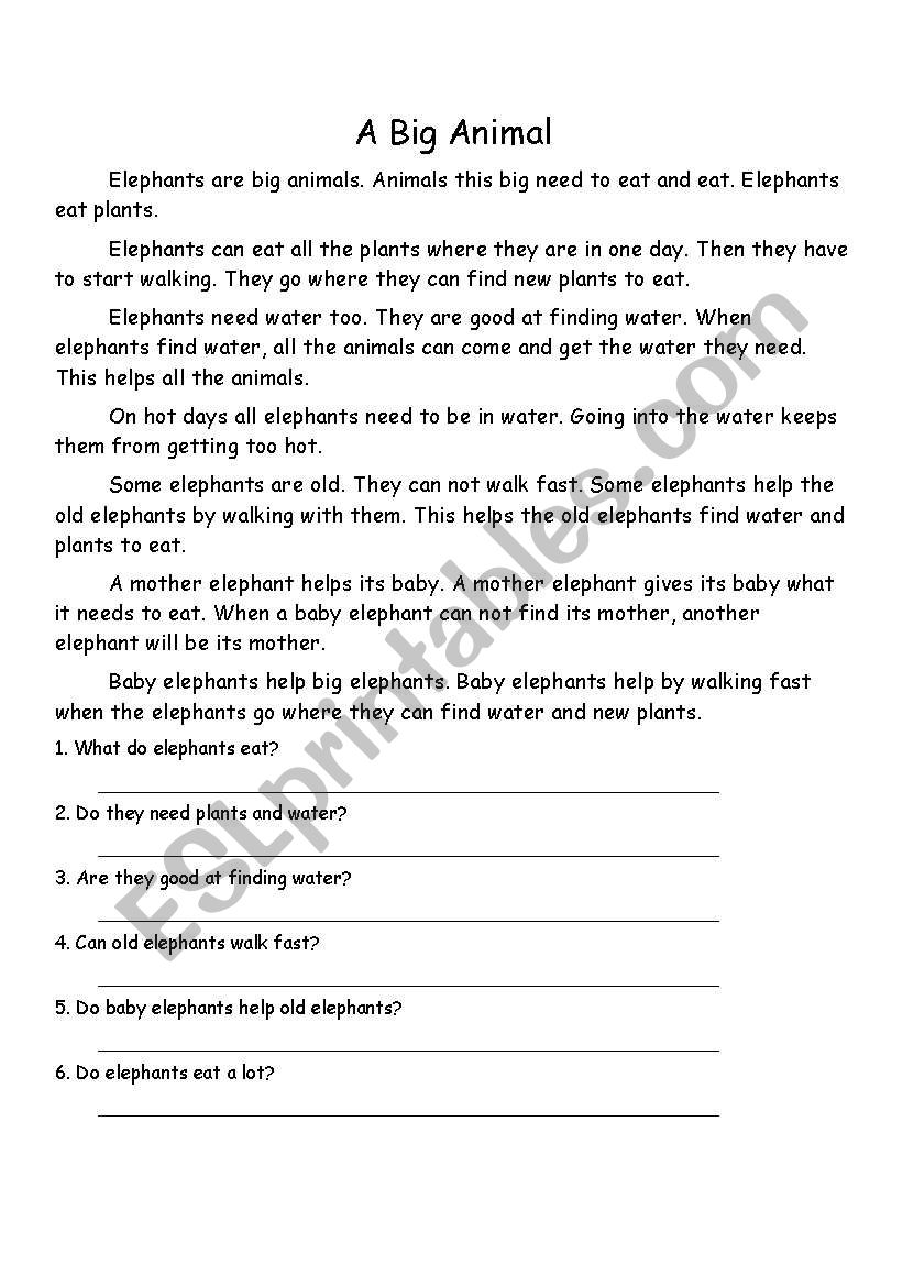 A Big Animal worksheet