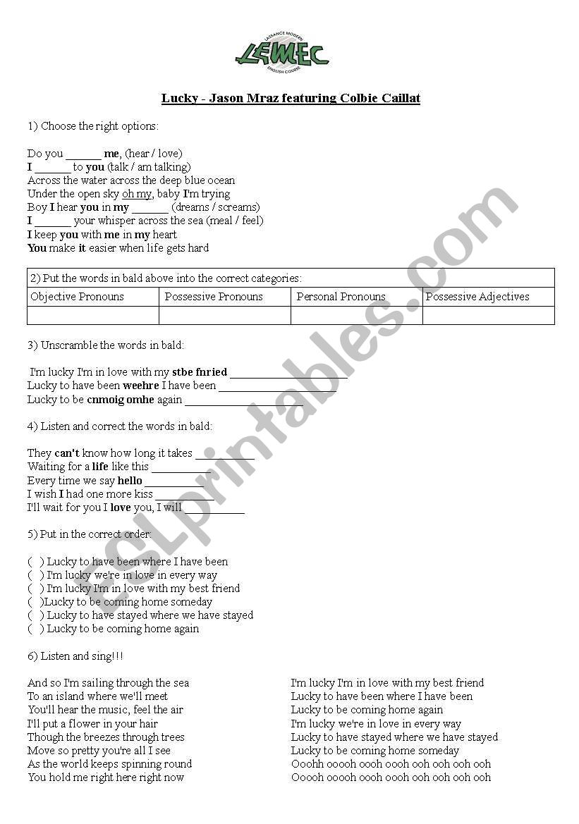 SONG  ACTIVITY worksheet