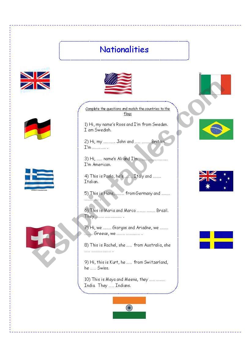 Nationalities worksheet