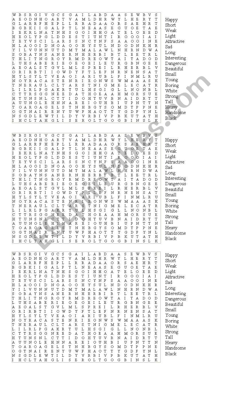 adjectives word search worksheet