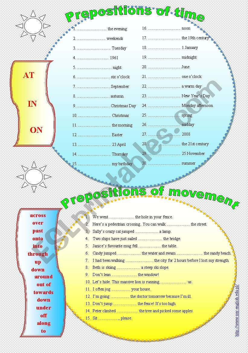 Prepositions of time and movement