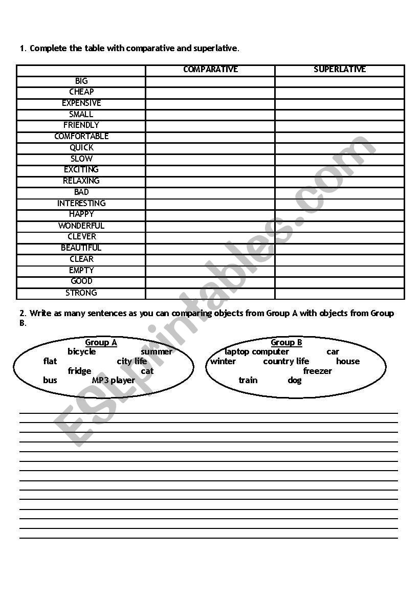 Comparative and Superlative worksheet