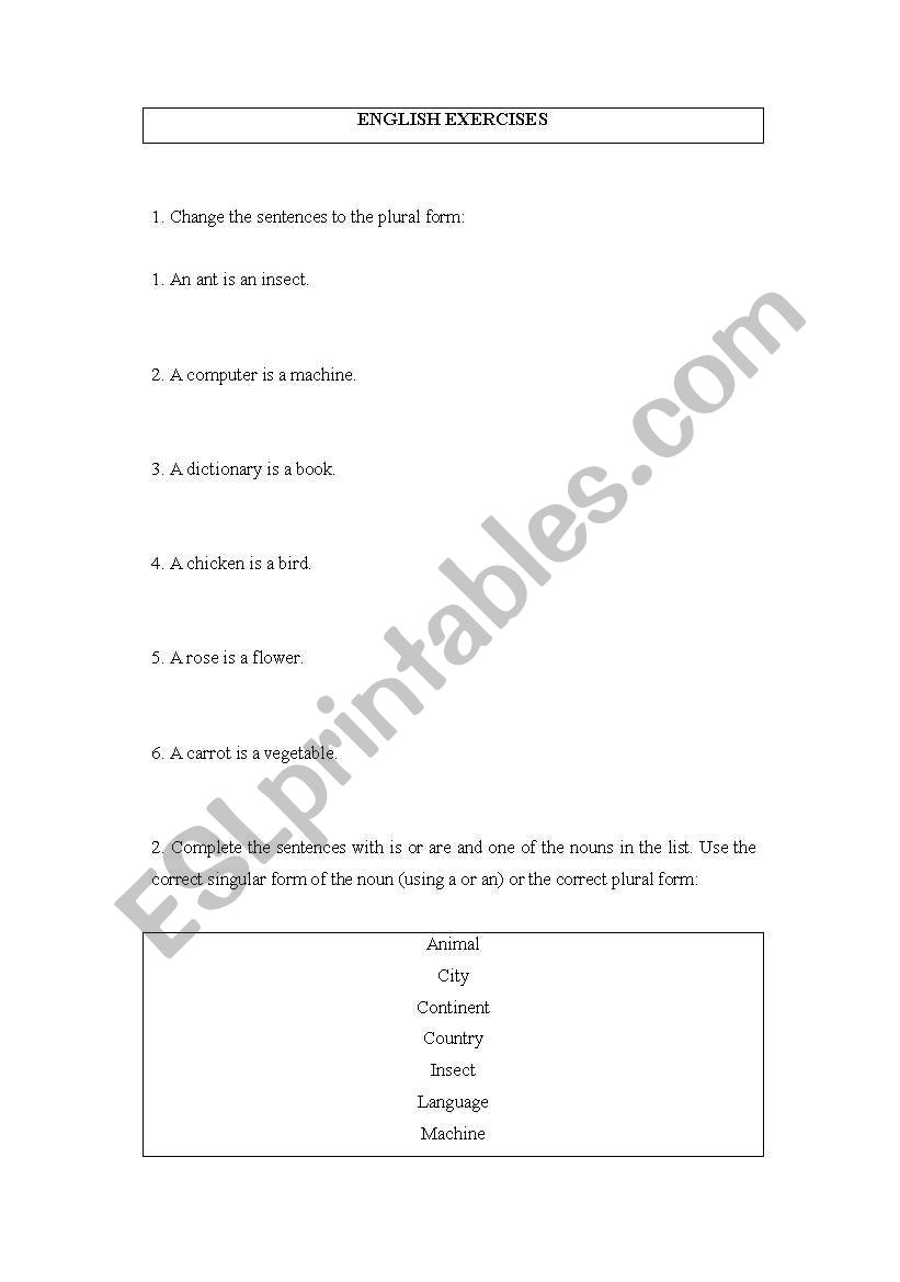 use of to be worksheet