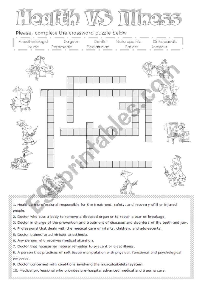 HEALTH vs ILLNESS - CROSSWORD (B&W VERSION)