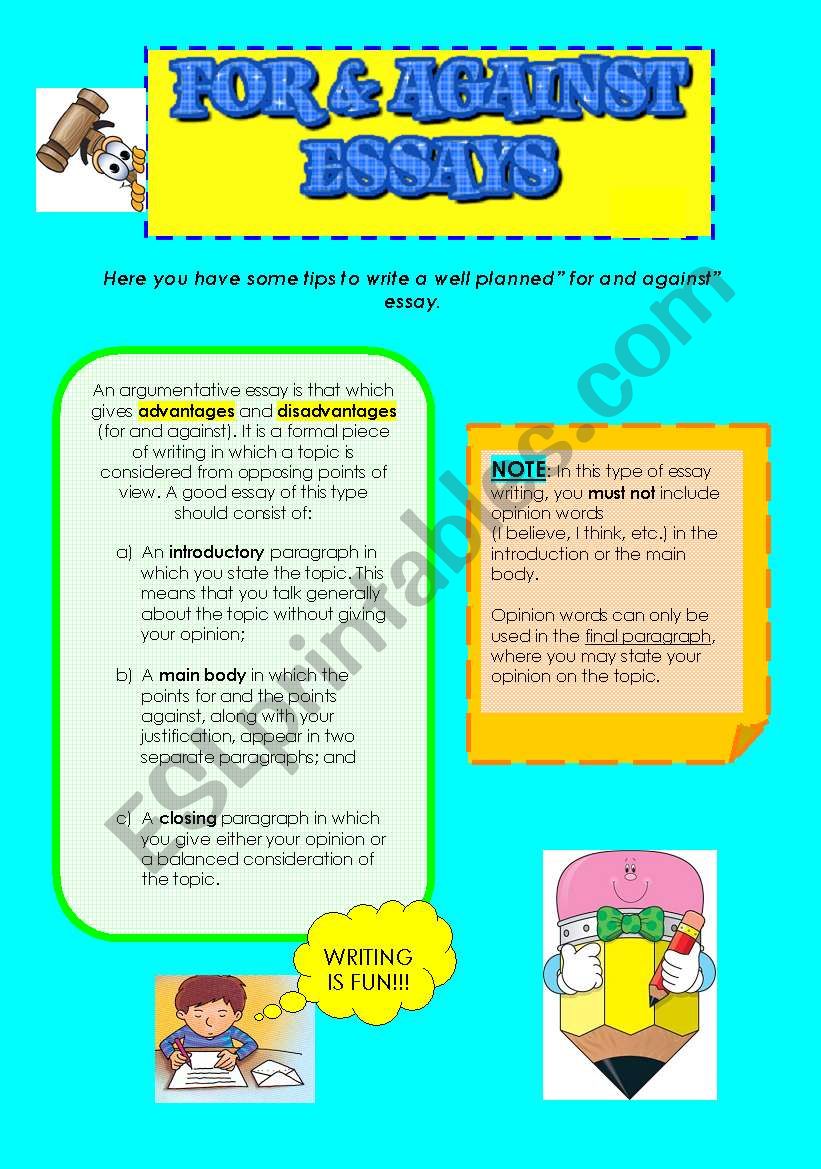 FOR & AGAINST ESSAYS worksheet
